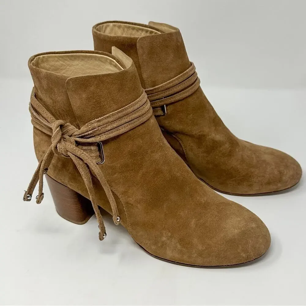 Rag & Bone Dalia II Tie Strap Tan Suede Bootie, EUC, Size 9.5x MSRP $595